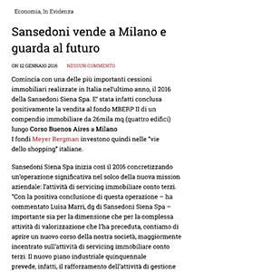 Sansedoni vende a Milano e guarda il futuro